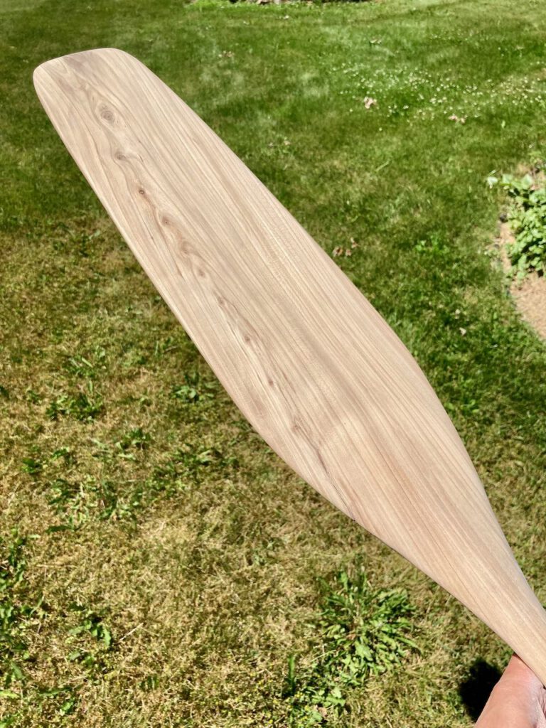My otter tail paddle blade with its first coat of linseed oil