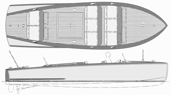 drawing of classic Glen-L Belle Isle powerboat